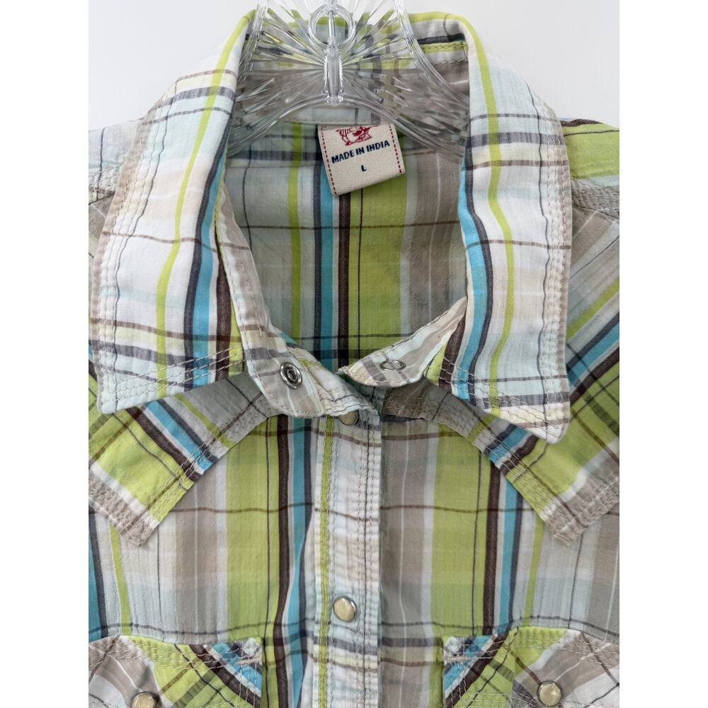 True Religion Women's Plaid Collared Cotton Snap Button Shirt Size Large - Picture 3 of 10